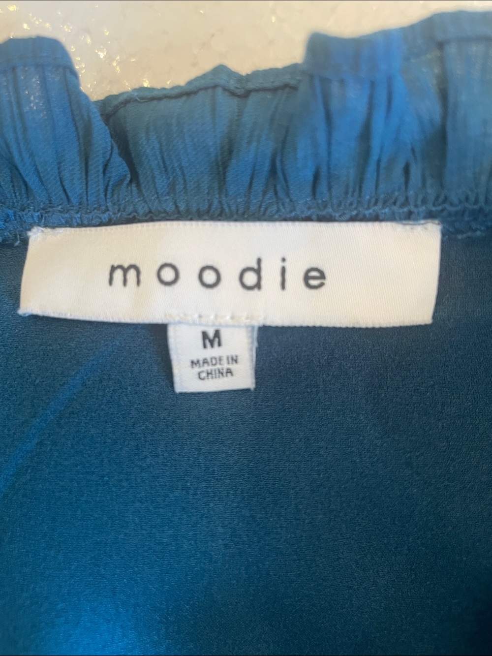 Moodie Teal Button-Front Tiered dress ruffles flutter sleeves women’s size M - Picture 11 of 14